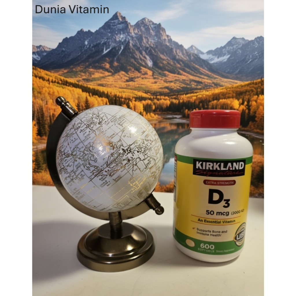 Kirkland Signature Extra Strength Vitamin D3, 2000 IU, Isi 600 Softgels, Mendukung Kesehatan Tulang 