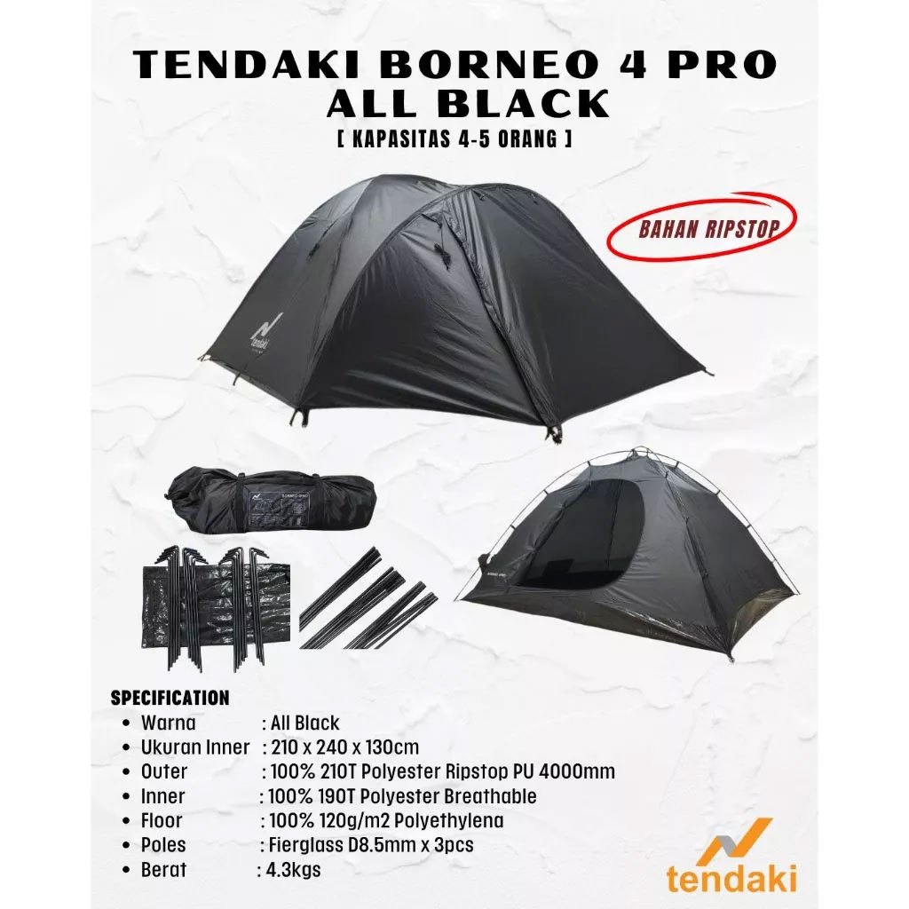 Tenda TENDAKI Mis Borneo 4 Pro Mountain Inn Sports / Tenda Camping Dome Borneo 2 3 4 Orang Double