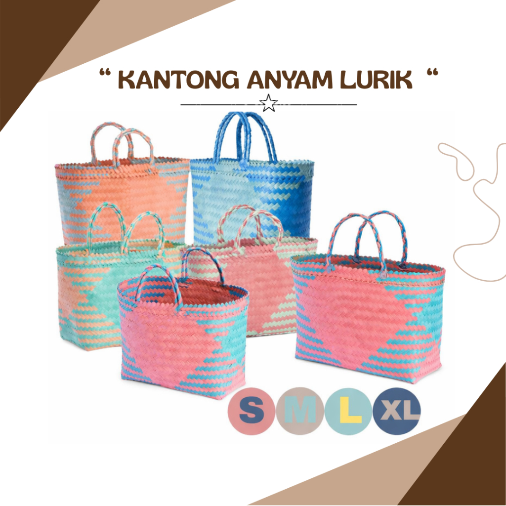 Keranjang Belanja Anyaman Plastik Kantong Belanja Tas Lurik Belanja Jadul S L M XL