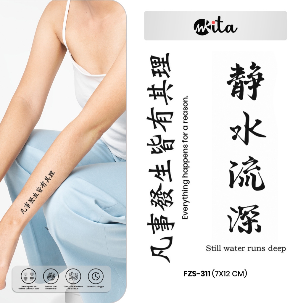INKITA-Tato Temporer Semi Permanen Karakter Cina Kata-Kata Astetik Tattoo 1-2 Minggu