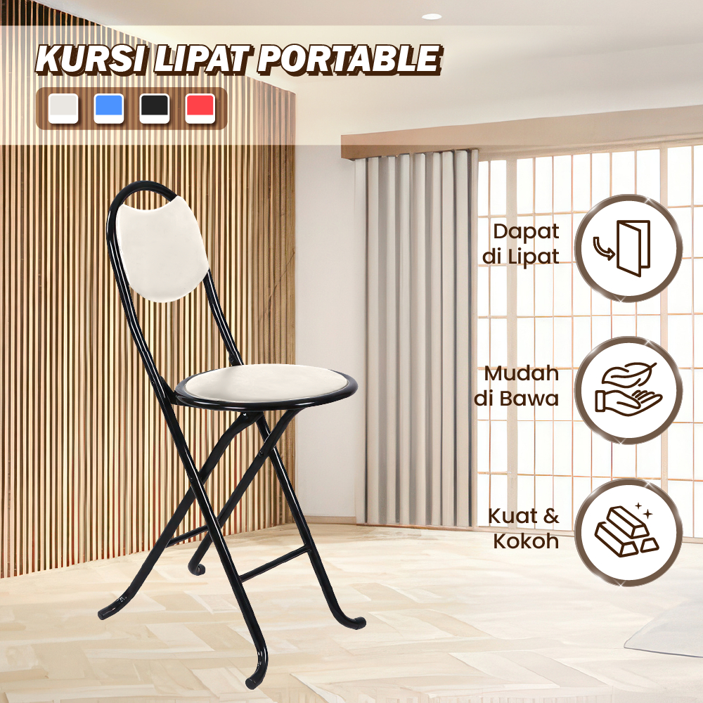 Kursi Lipat Bulat Serbaguna Foldable Chair Rangka Besi Kuat Dudukan Bulat Dan Sandaran Nyaman