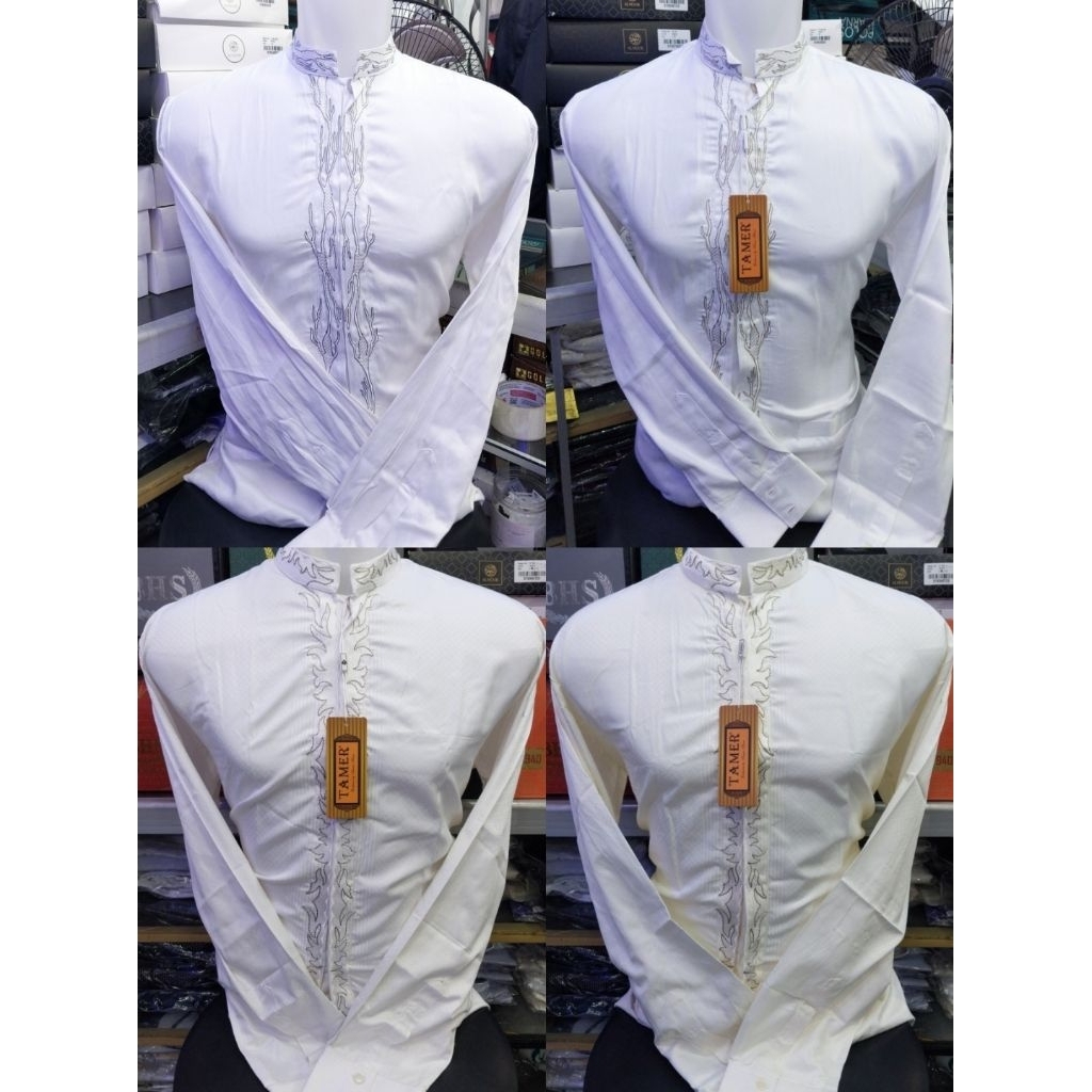 (KHUSUS UKURAN S) Baju Koko Tamer Putih Tangan Panjang (FREE TAS SPUNBOUND))