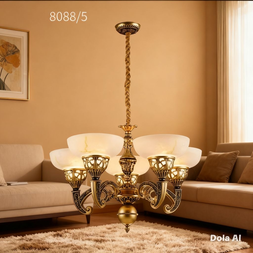 Lampu Gantung Hias Klasik Besi Tempa Ruang Tamu 5 Lampu Mewah
