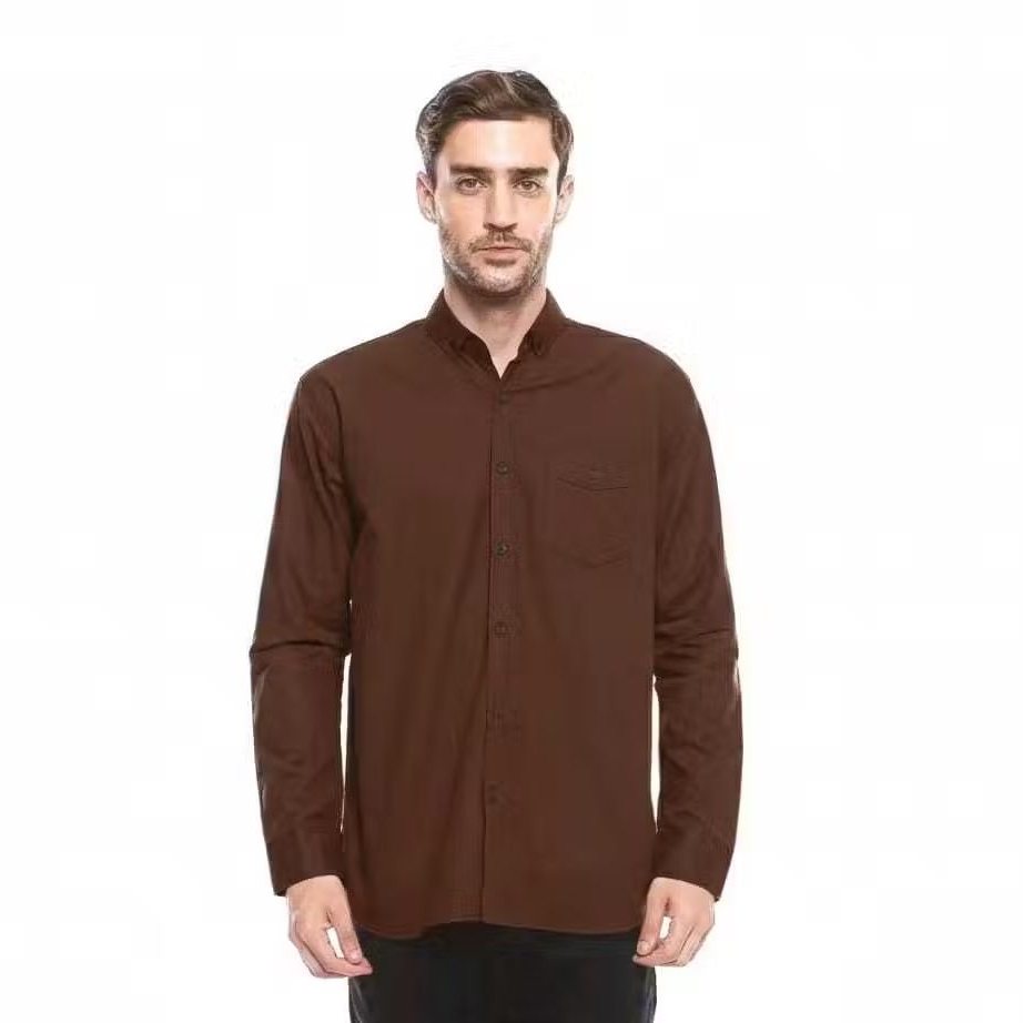 FORTIORID kemeja polos pria lengan panjang mahogany premium katun distro formal cowok kerja dewasa k