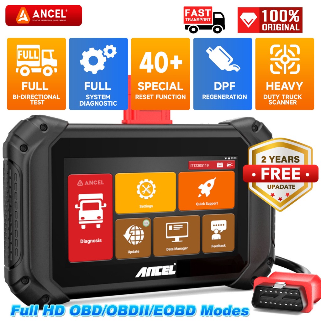 ANCEL V5 HD OBD2 Scanner Truk Heavy Duty Truck Diagnostic Tool Scanner Full System Pemindai Truk Tug
