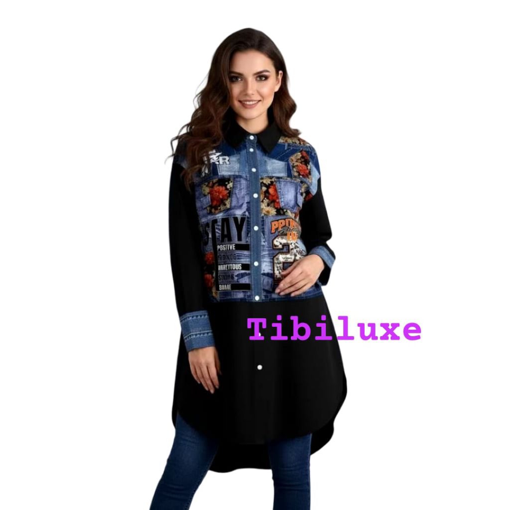 LONG PRINTED JEANS SHIRT / KEMEJA JEANS PRINT MOTIF / KEMEJA PANJANG