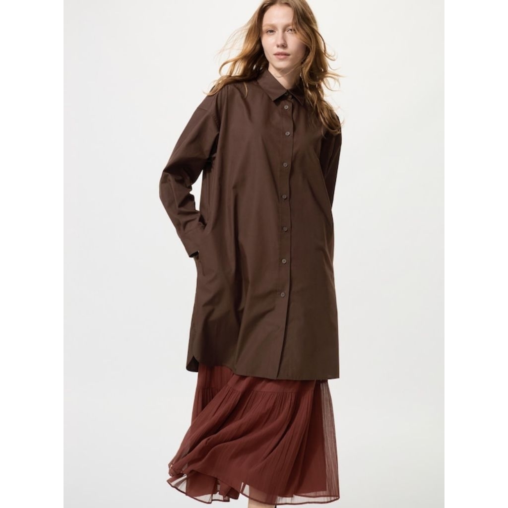 UNIQLO Dress Tunik Gaun Kemeja Oversize Lengan Panjang Original JASTIP