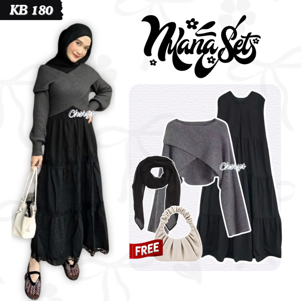 Cherysoutfit - TERBARU Oneset Korean Style Remaja ( Hijab + Sweater + Inner Dress ) Setelan Ootd Wan