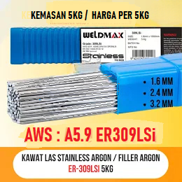 Kawat Las Tig Argon Stainless Steel 308LSi 1.6mm 2.4mm 3.2mm WELDMAX FILLER ARGON ER309LSi 1,6 2,4 3