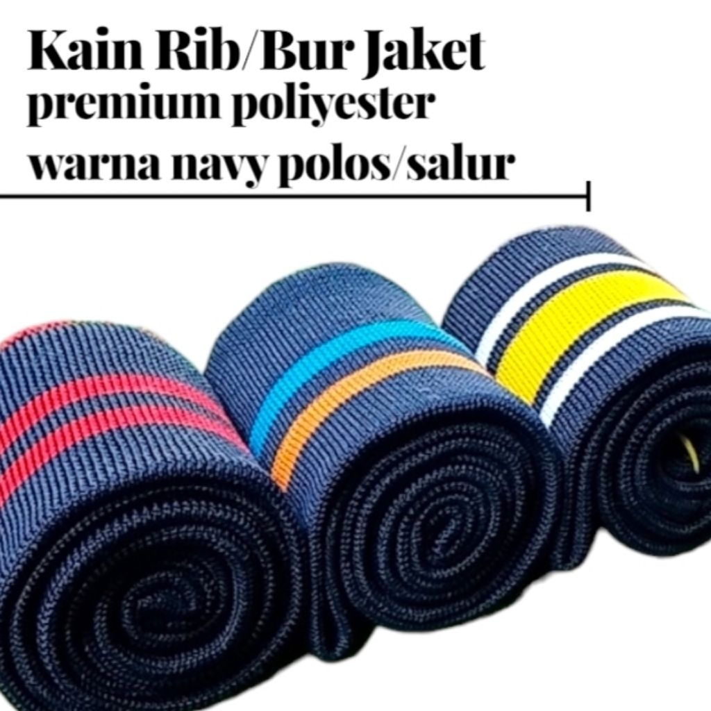 RIB/BUR Jaket bagian lengan kerah pinggang navy polos salur perlembar