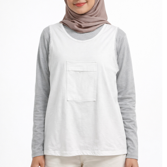 Kaos Dalam Singlet Wanita – Dalaman Umroh Haji, Berkantong Depan Resleting