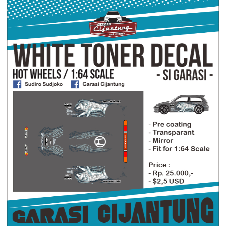 [White Toner] decal Hot Wheels Honda Civic EF tema White Wolf