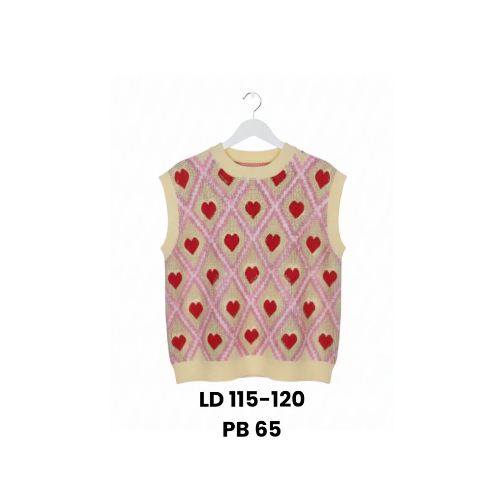 Vest Rompi BKK Motif pink love full Manik-manik Rajut Knit