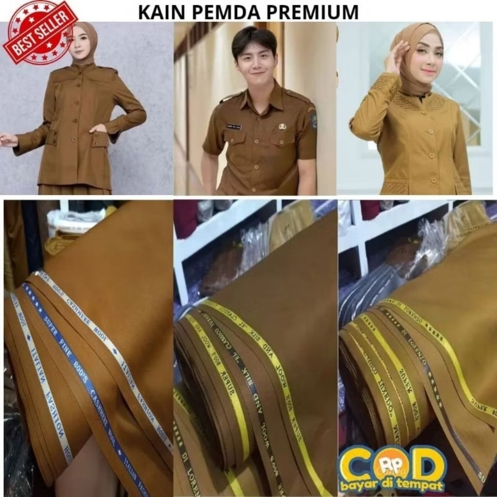 Kain Pemda Khaki Premium Semi Wool Bahan Seragam Pdh Pns Pemda Guru Wanita Pria Katun