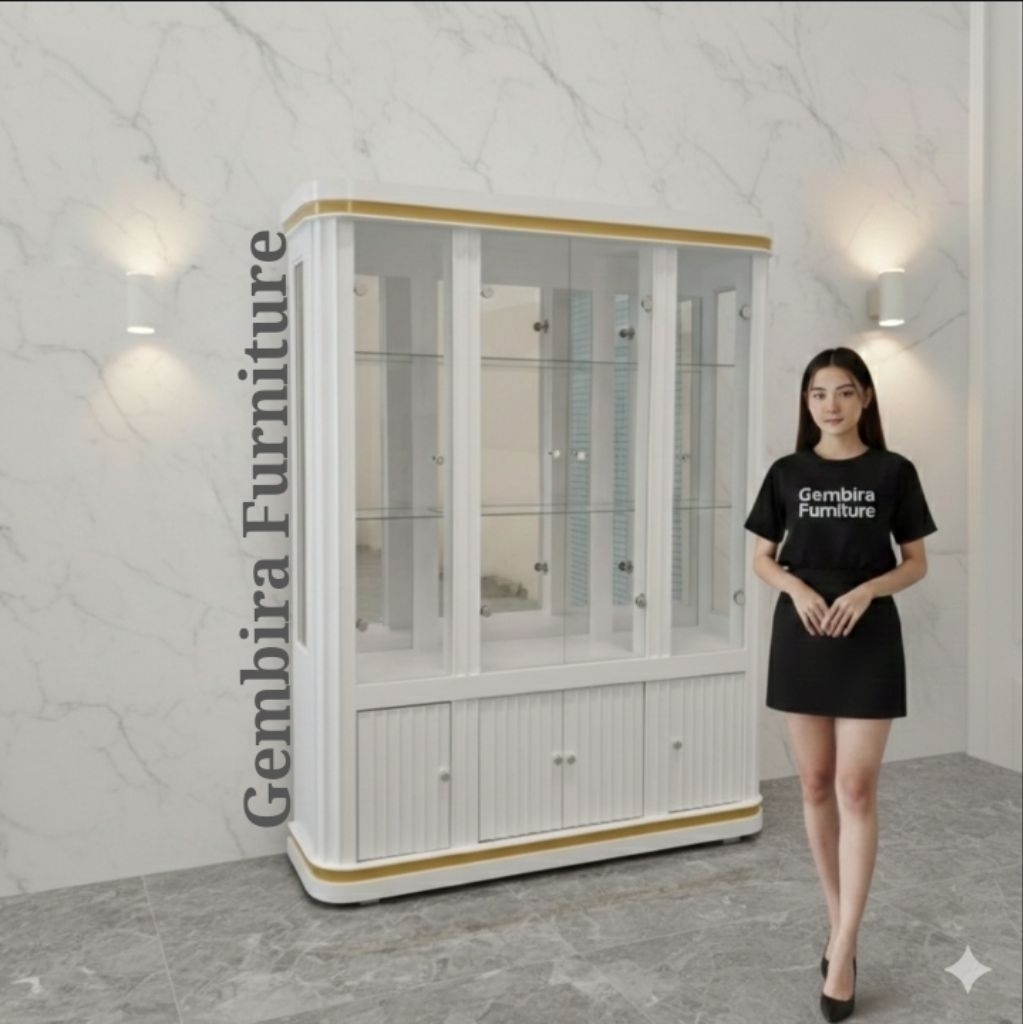 lemari mewah tas sepatu kredenza bufet rak kaca hias drawer showcase etalase perhiasan