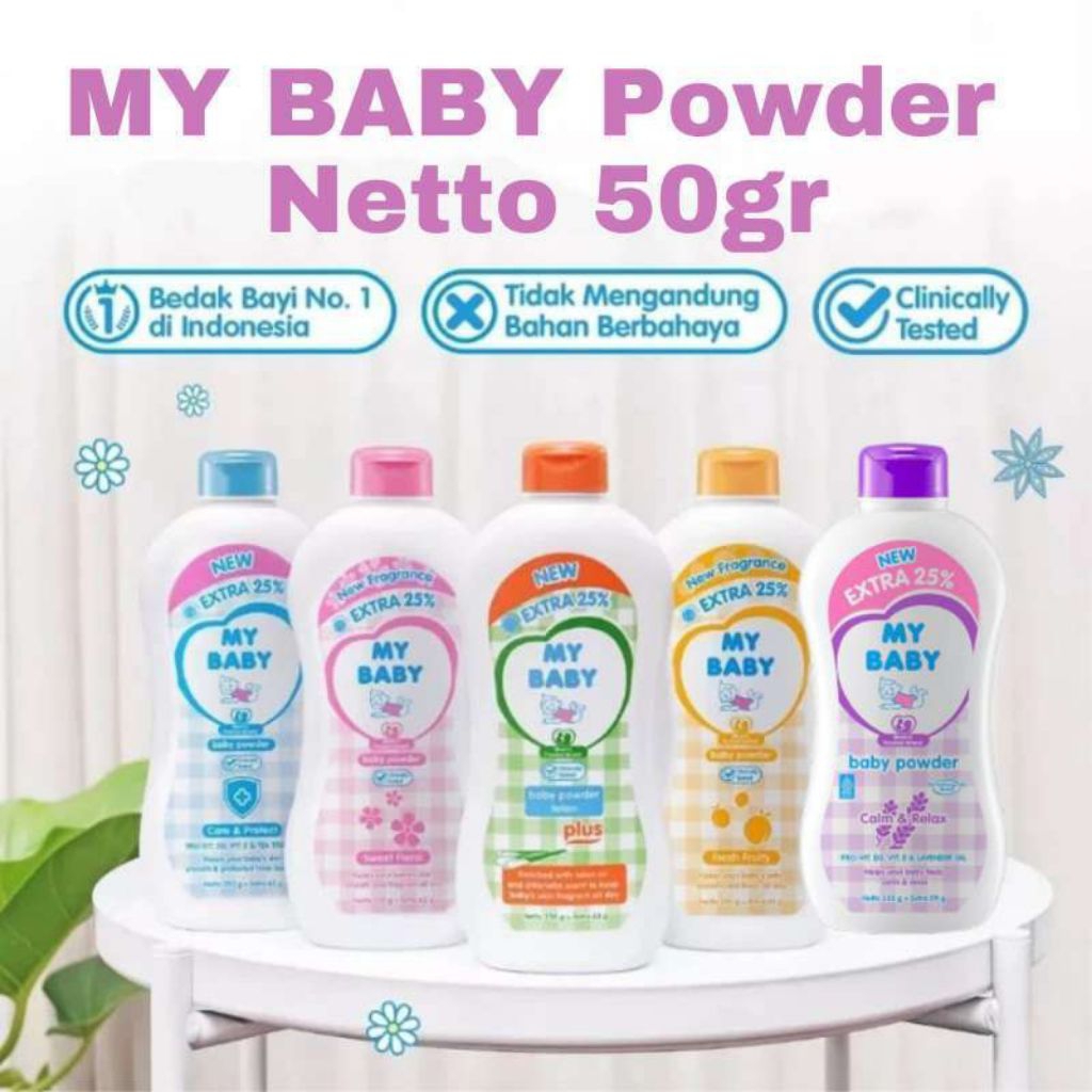 Bedak Bayi My Baby 50gr dengan Formula Lembut dan Aroma Menenangkan