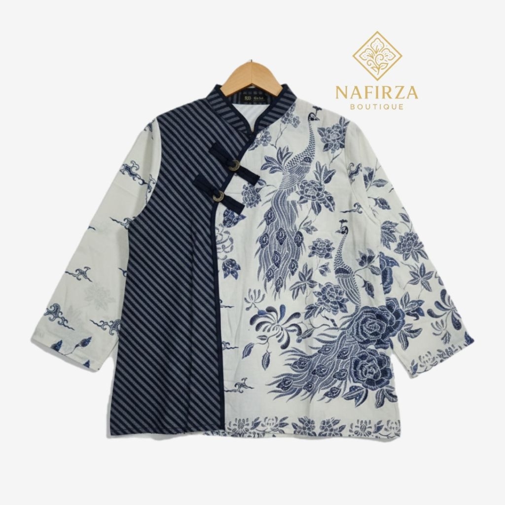 Blouse batik wanita premium kombinasi lurik