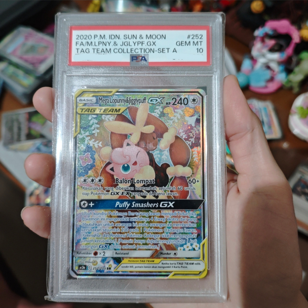 PSA 10 Full Art/Mega Lopunny & Jigglypuff GX 2020 Pokemon Indonesian Sun & Moon Tag Team Collection 