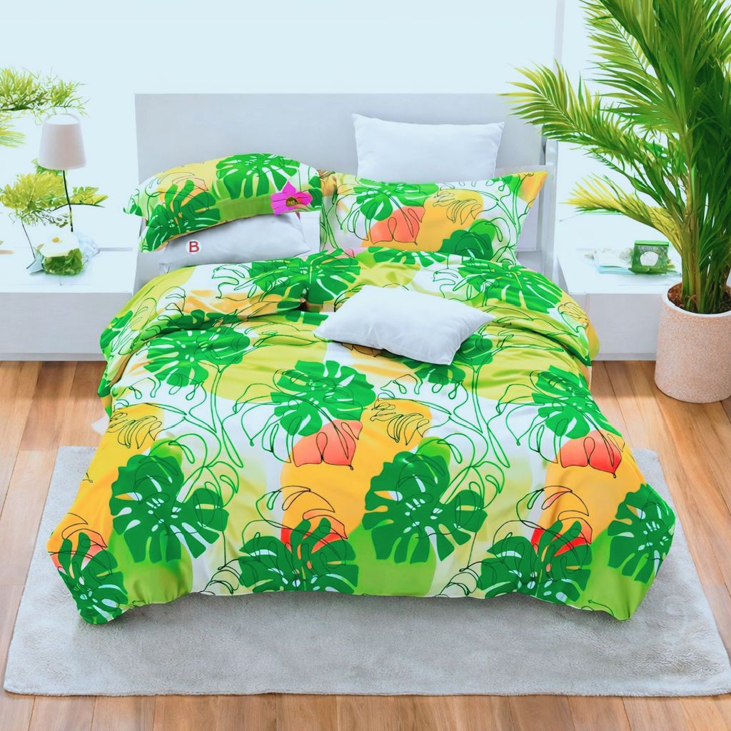 Sprei Amalfi Hijau Katun STAR Motif Daun Monstera