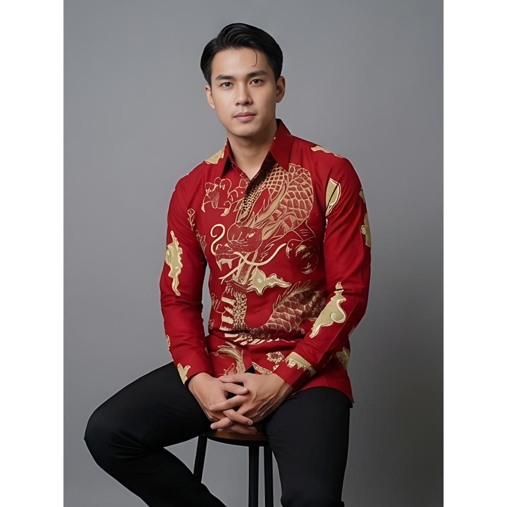 Arkana Batik Slimfit Naga Merah Imlek dan Chinese Year's