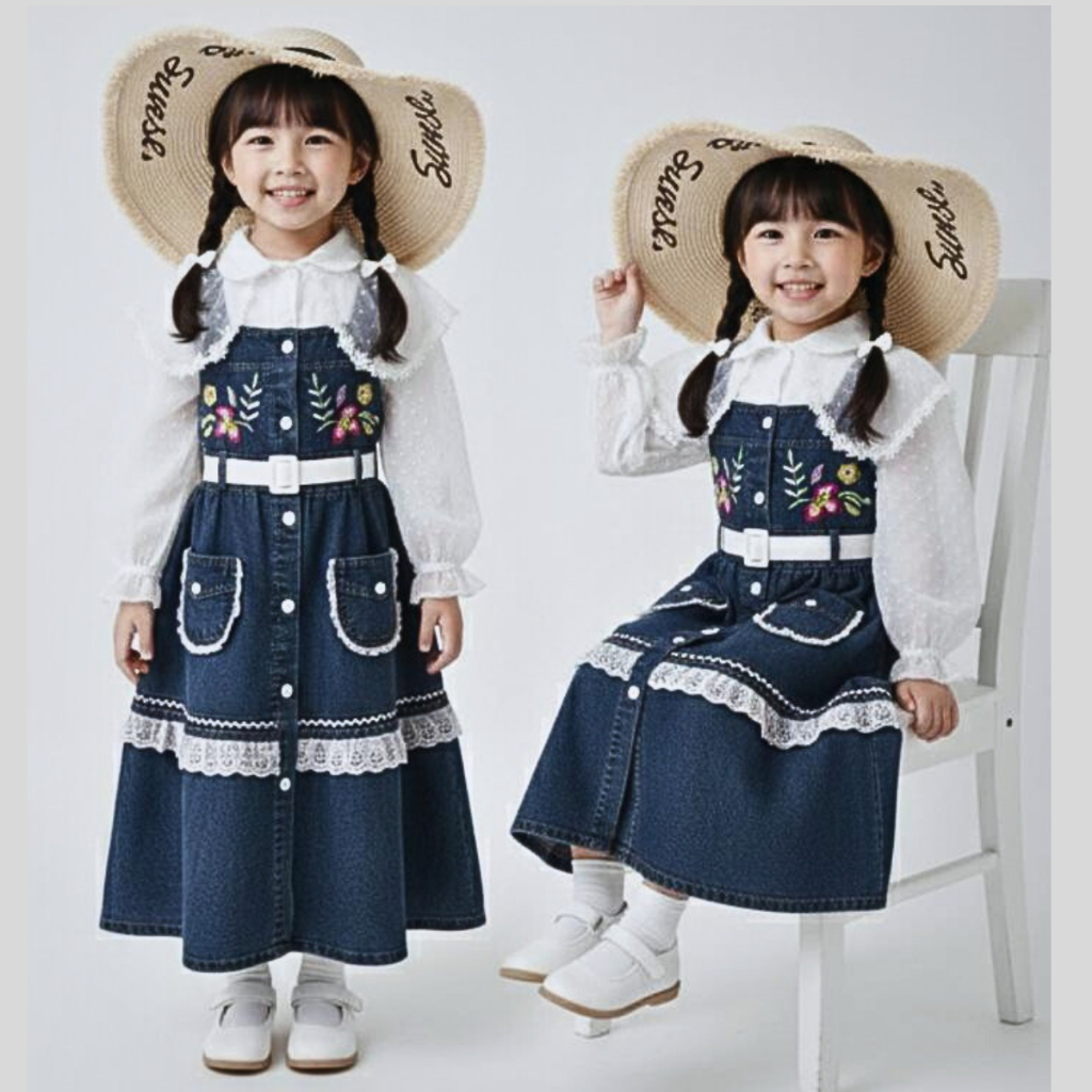 Gamis Jeans Mix Brokat Anak 3-11 Tahun Bahan Import Jeans Lembut Gamis Lebaran Anak Perempuan Terbar