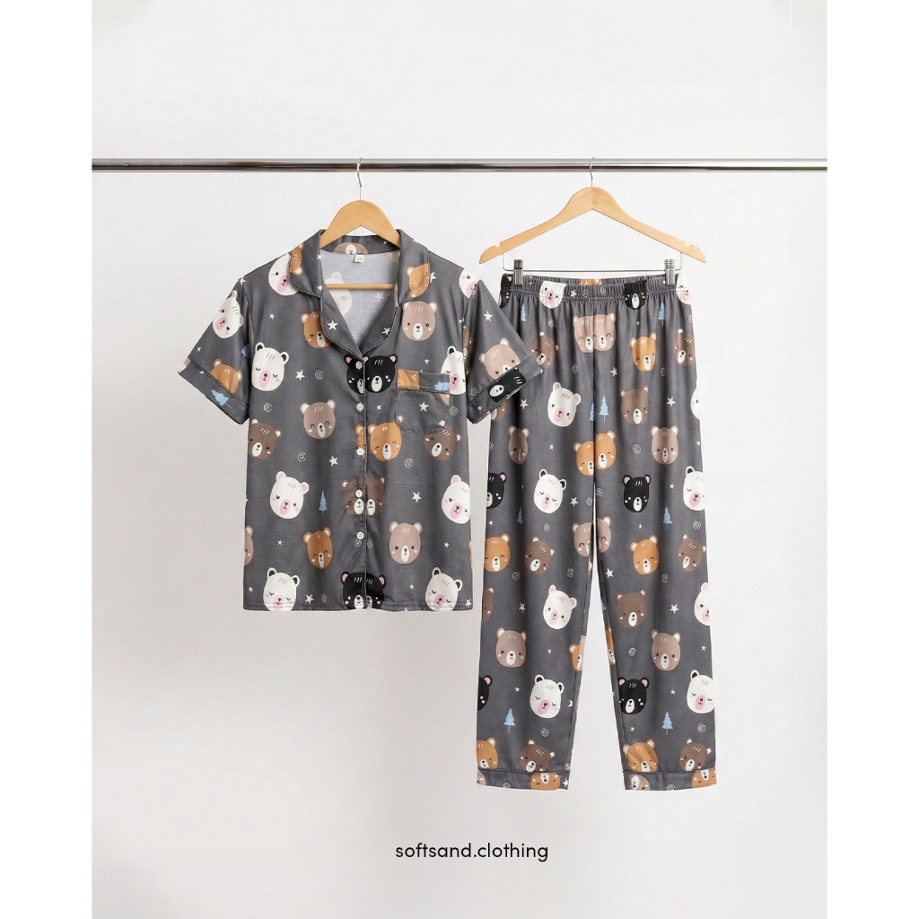 Pajama Set Celana Panjang Bear Grey