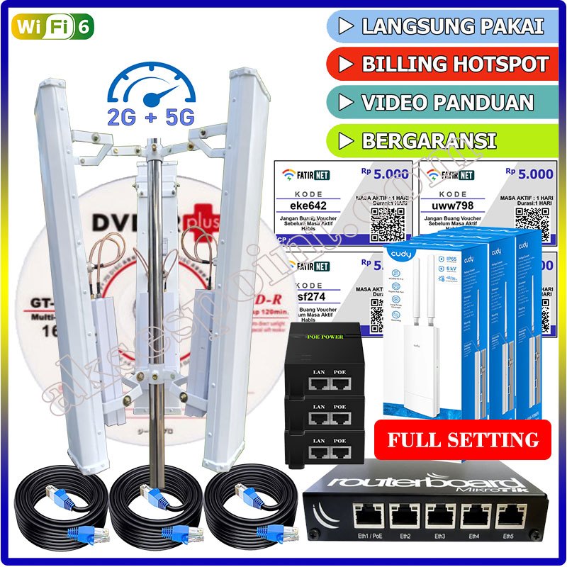 Paket Lengkap Usaha Wifi ISP RT RW NET HOTSPOT Voucher Profesional Full Setting 200 User 25 KM | Int