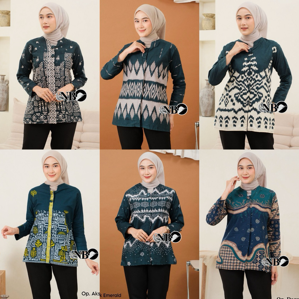 (NusaBatik) ATASAN BAJU BATIK WANITA SPESIAL WARNA HIJAU / EMERALD BAJU BATIK KANTOR WANITA BATIK NE