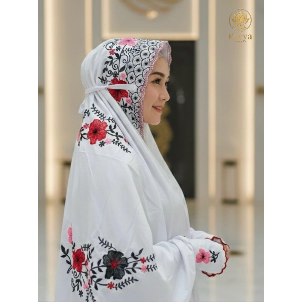 MUKENA TERUSAN/LAJURAN POLINO REMAJA BORDIR BUNGA | RUKUH LANGSUNGAN SANTRI MUKENA DEWASA PUTIH TERU