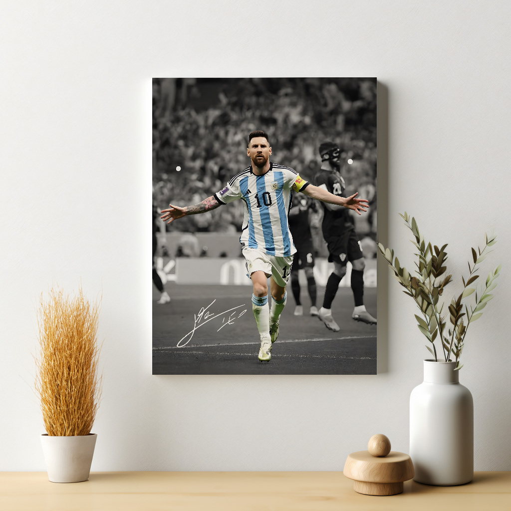 Poster Messi Tanda Tangan Legenda Argentina Team Dekorasi Sepak Bola Hiasan Dinding