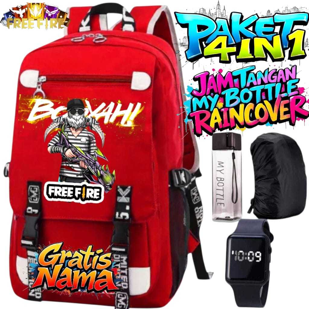 TAS SEKOLAH ANAK SD LAKI LAKI PEREMPUAN FREE FIRE TAS FF BOOYAAH TAS ANAK LAKI LAKI