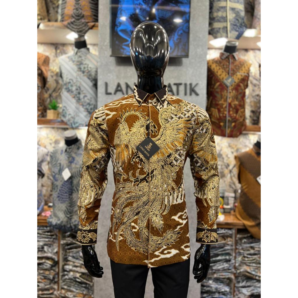 Lano Batik Sutra Tulis Prada - Burung Phoenix - Batik Sutra - Baju Batik Pria - Kemeja Batik Pria - 