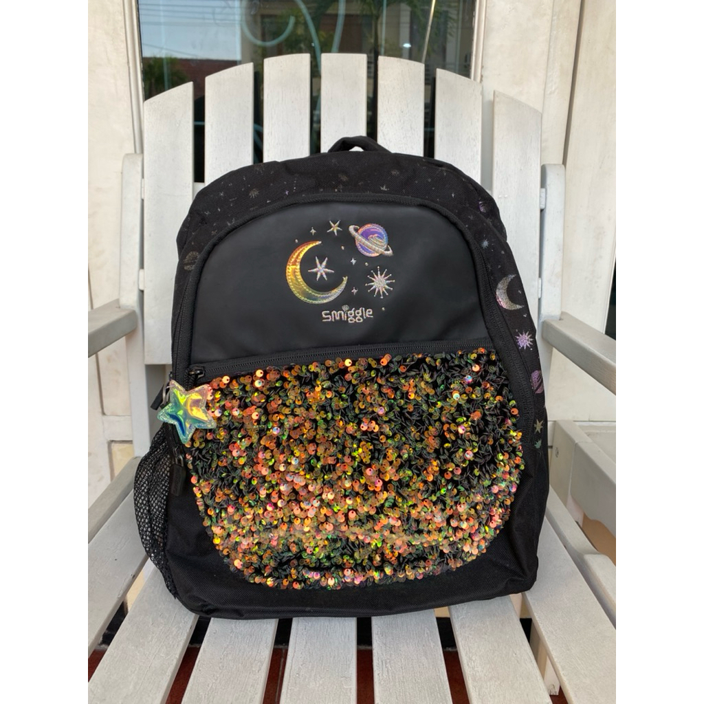 (preloved) tas ransel big smiggle original / backpack black planets