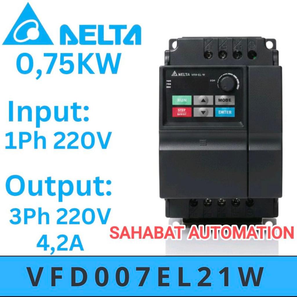 VFD007EL21W Inverter Delta 0.75KW 0.75 KW 220V Inverter Delta 1HP 1 HP 220V  Input 1phase 220V outpu