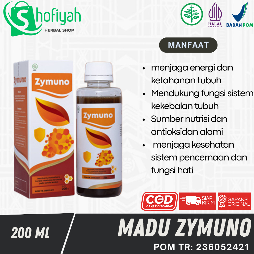 ZYMUNO Madu Herbal Asli 200 ml | Perpaduan Madu Hutan & Meniran | Berizin BPOM & Halal MUI