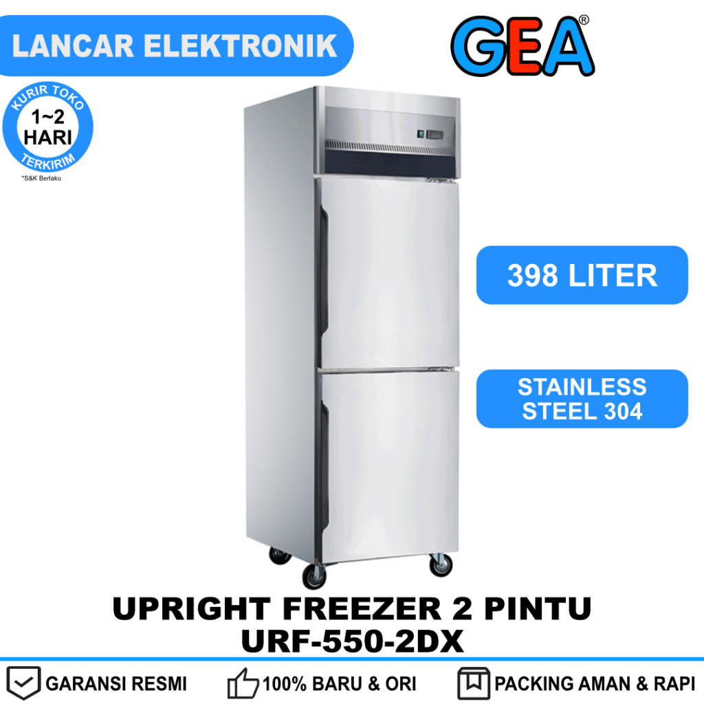 Upright Freezer GEA 2 Pintu 398 Liter Stainless Steel URF-550-2DX