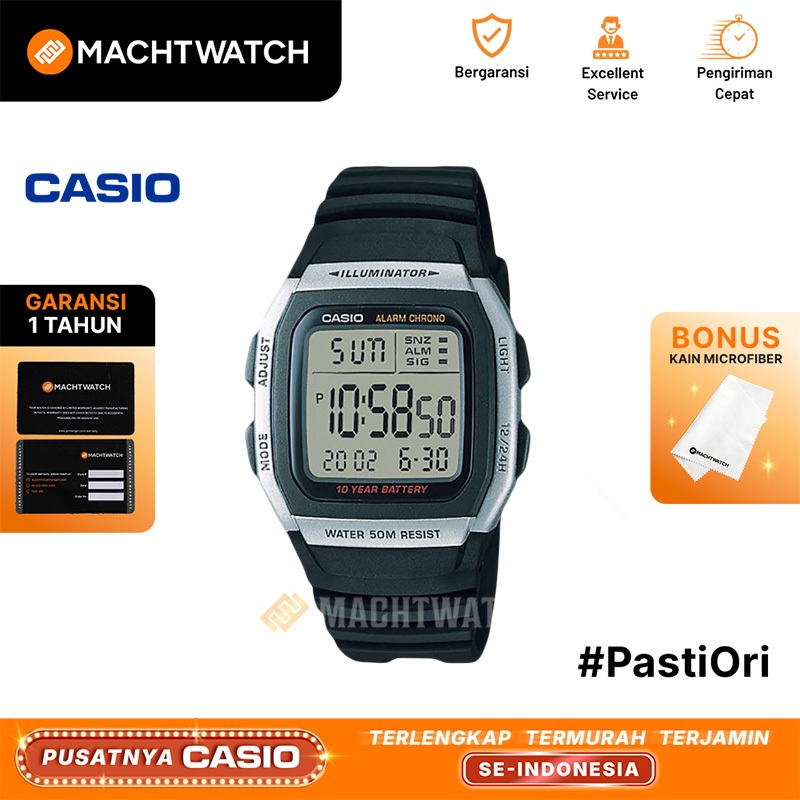 Jam Tangan Pria Casio Standard W-96H-1AVDF 10 W96 W-96H Black Resin Band