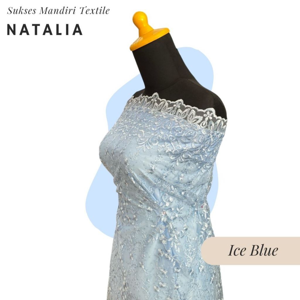 [NATALIA] Brokat Brukat Tile Motif Bunga Payet Premium Mewah Warna Nude dan Ice Blue | Harga ½ meter