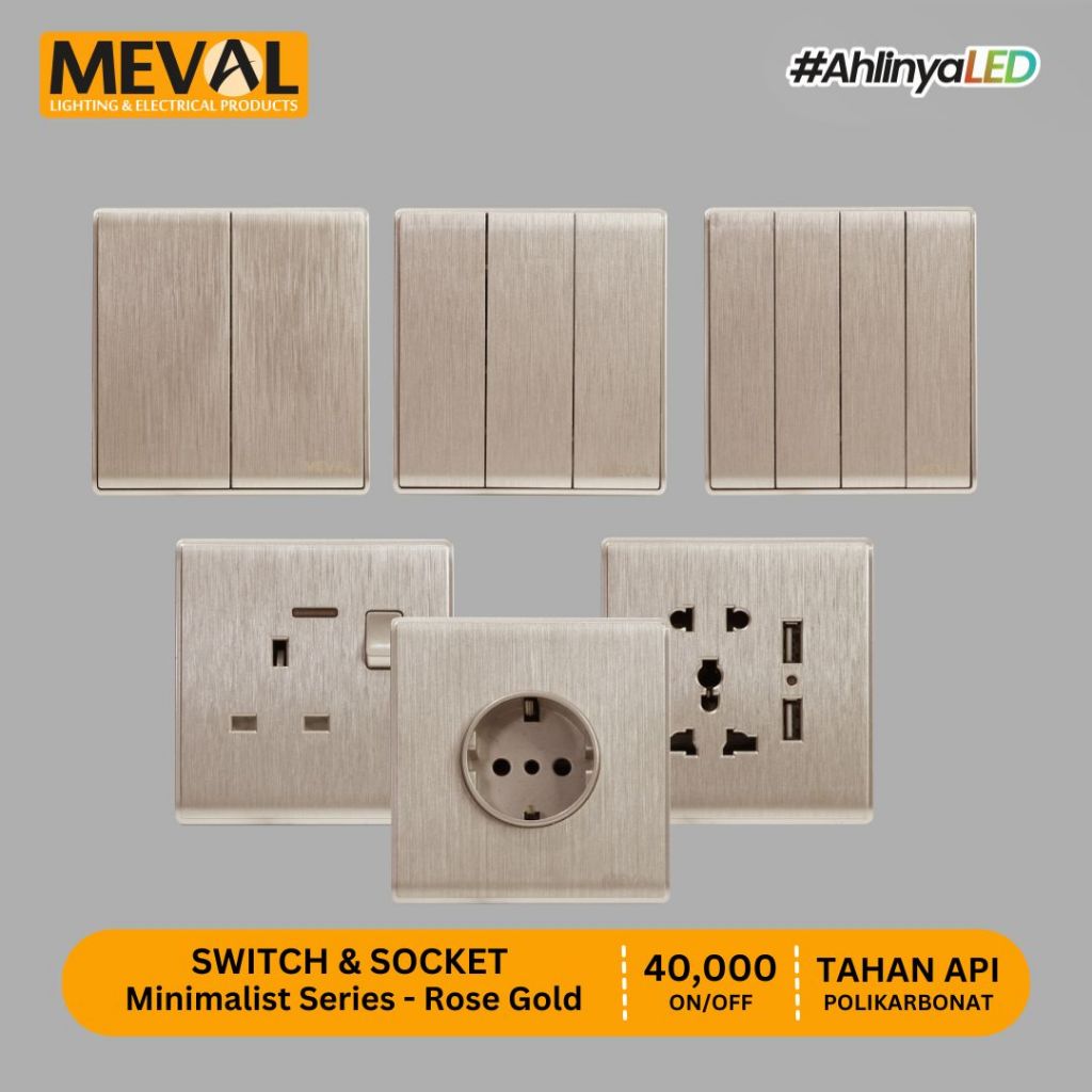 MEVAL Stop Kontak Saklar dan Soket Minimalist - Rose Gold Hairline
