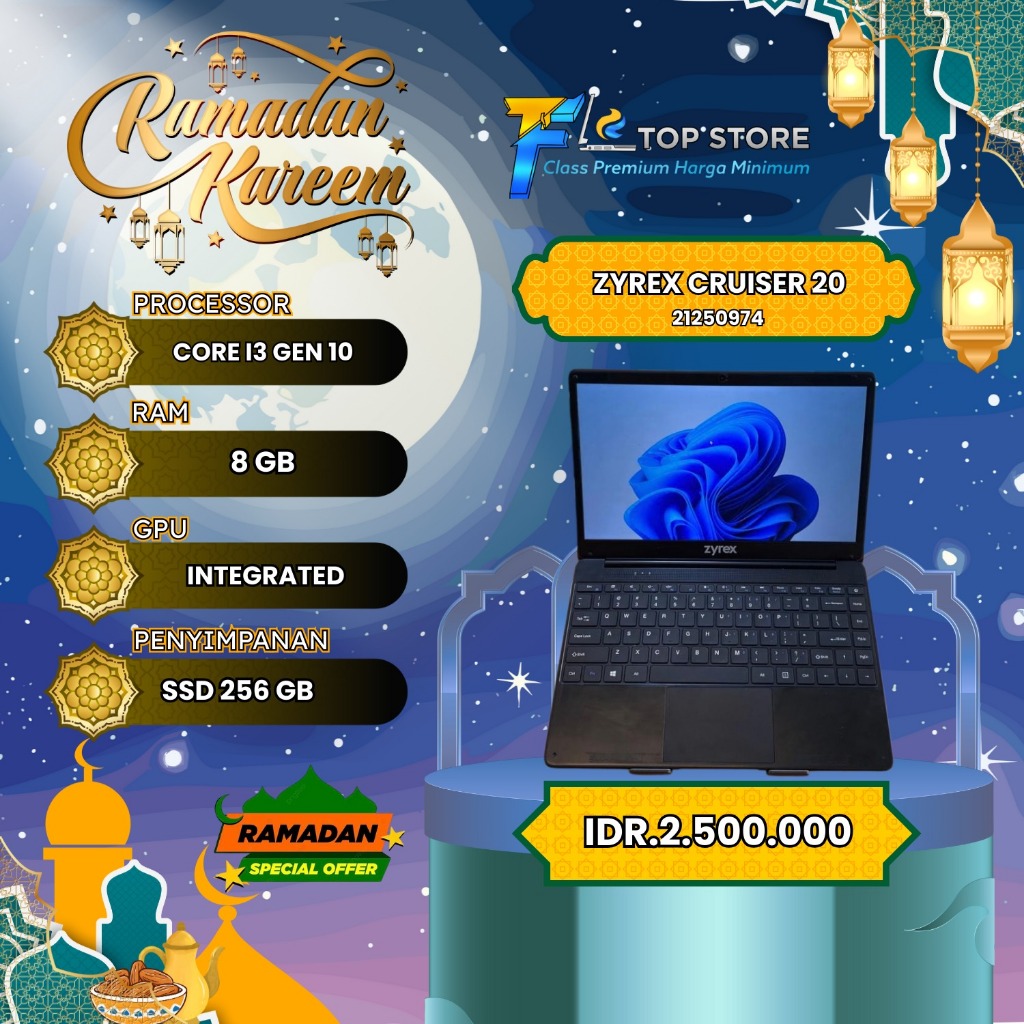 LAPTOP ZYREX CRUISER 20 INTEL CORE I3 GEN 20 SSD 256/8GB