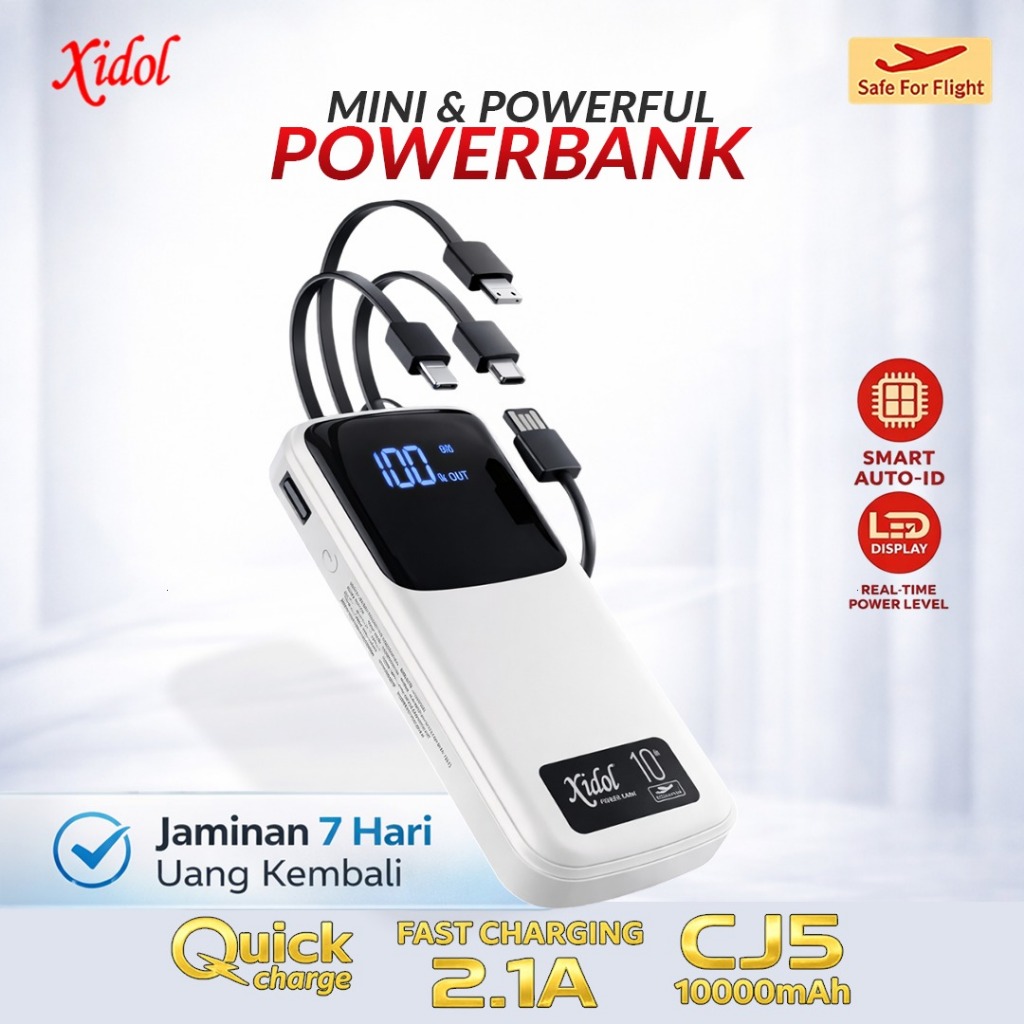 [ GARANSI 365 HARI ] XIDOL POWER BANK CJ5 FAST CHARGING REAL CAPACITY 3 IN 1 10.000 MAH