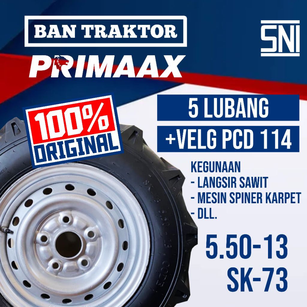 BAN TRAKTOR RING 13 5.50 + VELG PCD 114 LUBANG 5