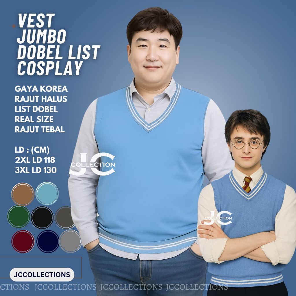 Rompi Rajut Jumbo XXXL Vest Korea Vneck List Hery Potter JCCollections.id
