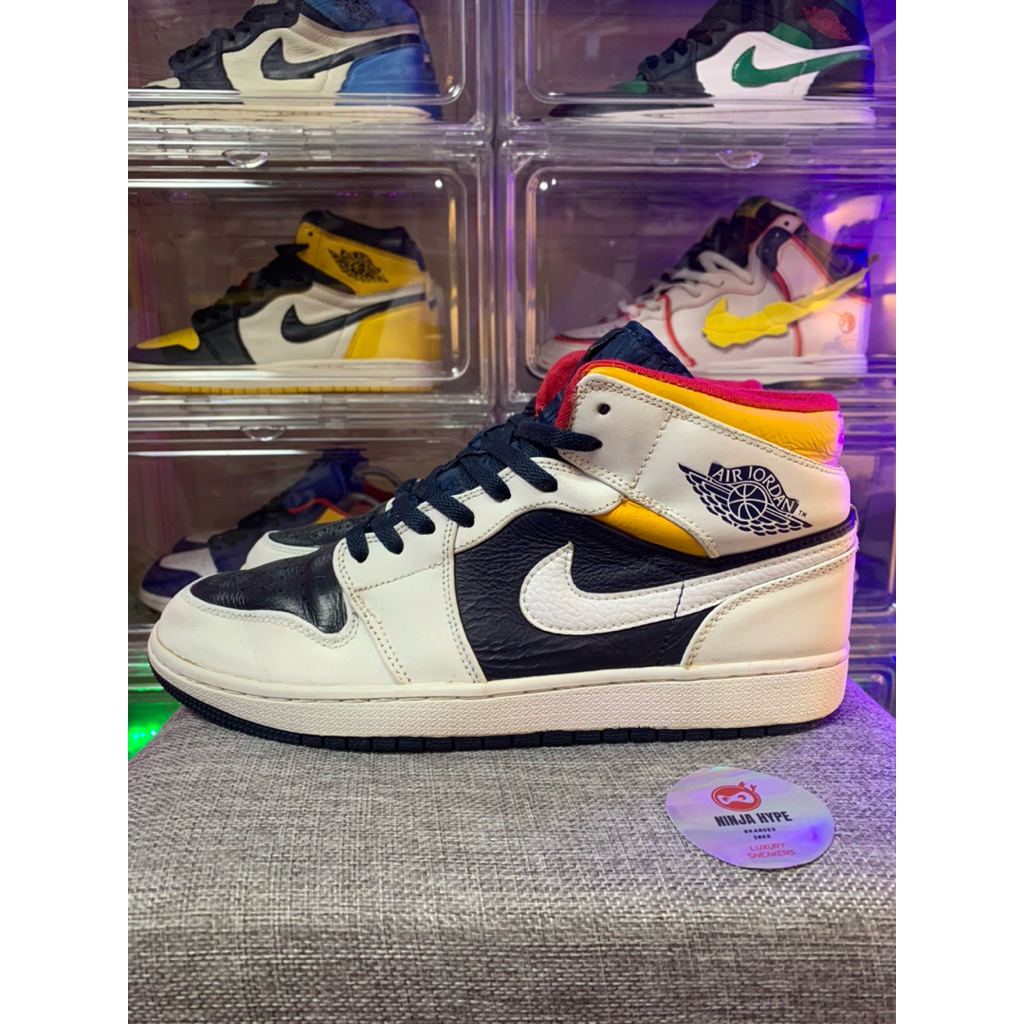 AJ 1 MID ROYAL BLUE LASER ORANGE , SEPATU , SHOES , SNEAKERS