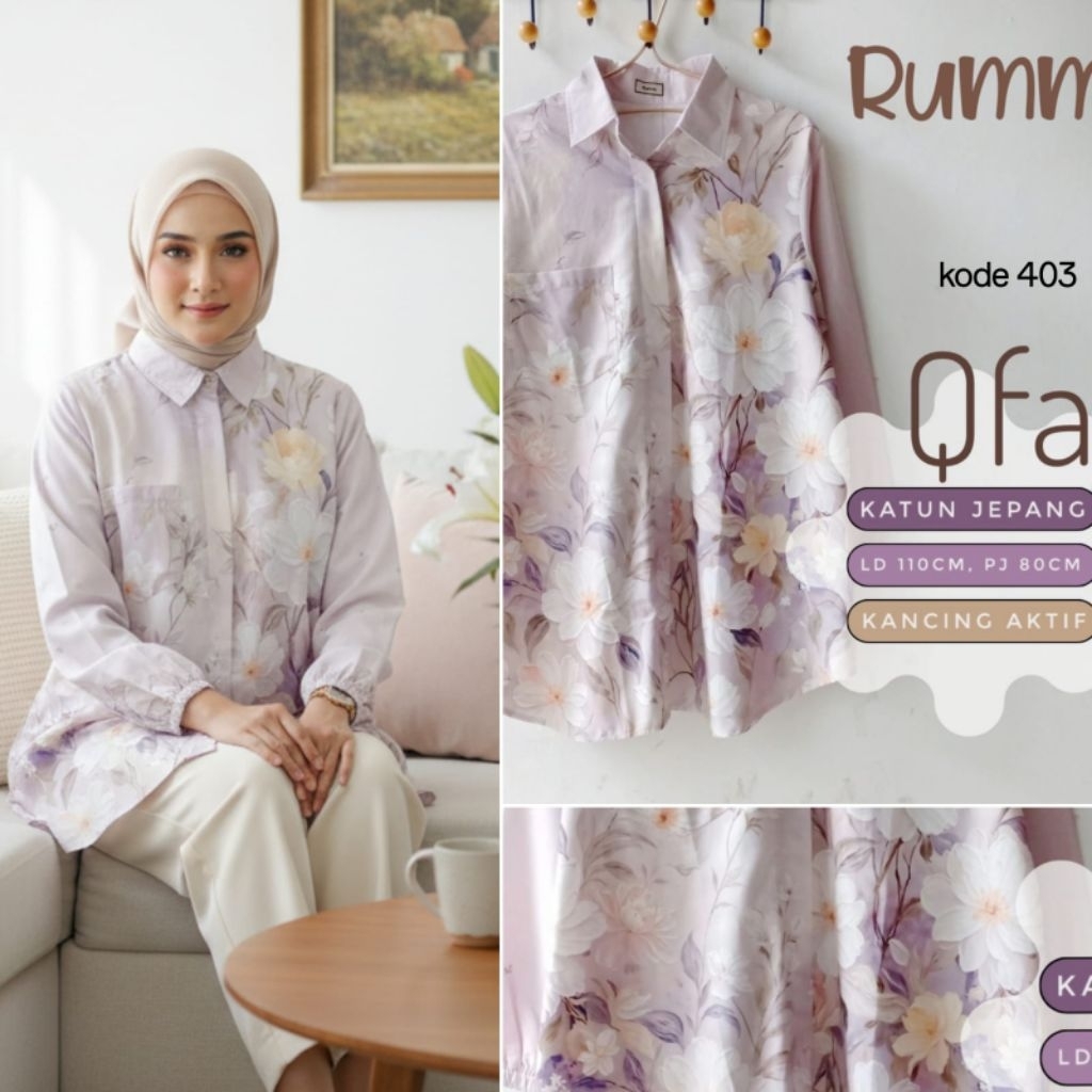 Rummi kemeja tunik katun wanita by Qfa | atasan kemeja katun Jepang motif wanita