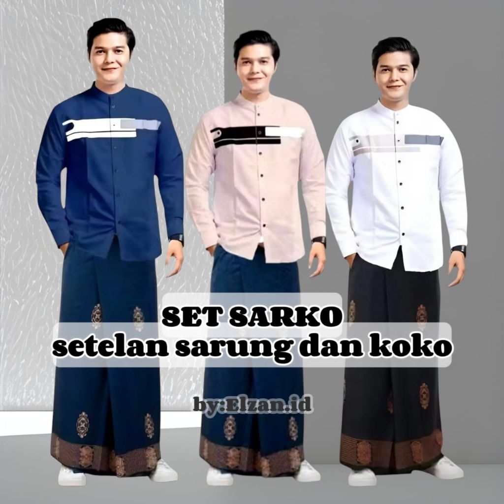 Set Sarko Yordan Sarung Dan Koko Setelan Sarung Dan Baju Koko Lengan Panjang Pria Dewasa Baju Lebara