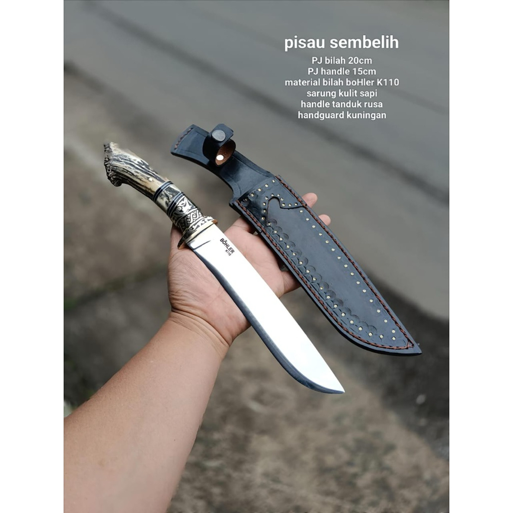 Pisau sembelih baja bohler k110 Panjang 20 cm dan 25 cm kulit sapi terbaik siap pakai terlariss