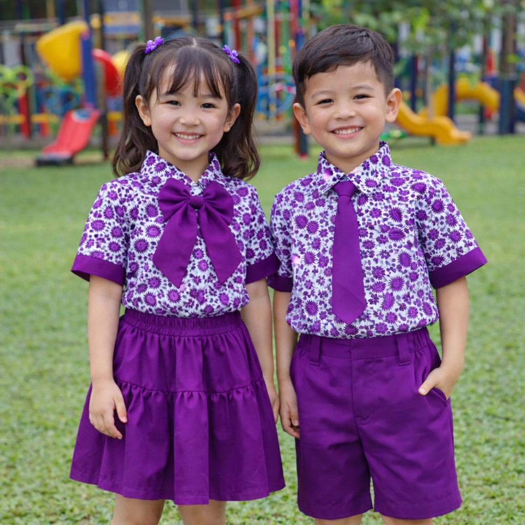Seragam Batik Paud Ungu Baju Batik Anak TK Setelan Seragam Sekolah Batik PAUD
