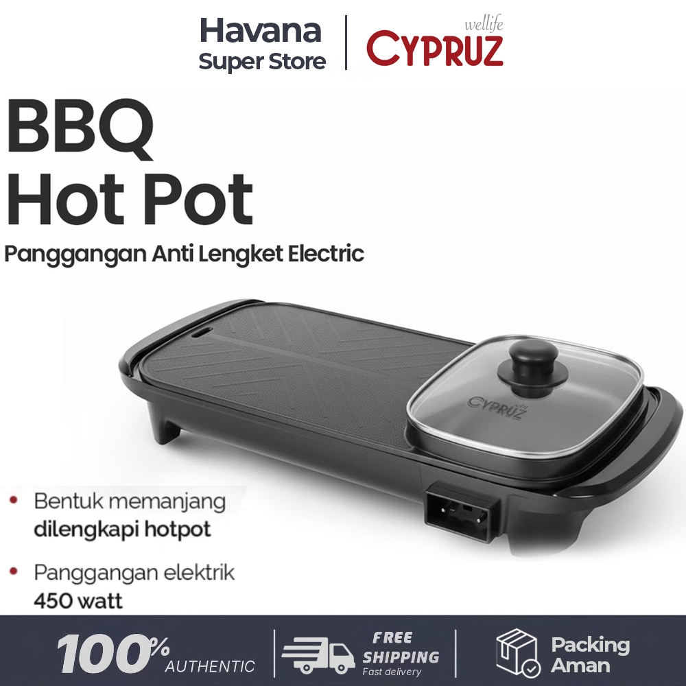 Cypruz BBQ Electric Hot Pot Shabu Suki Grill hotpot elektrik 2 in 1