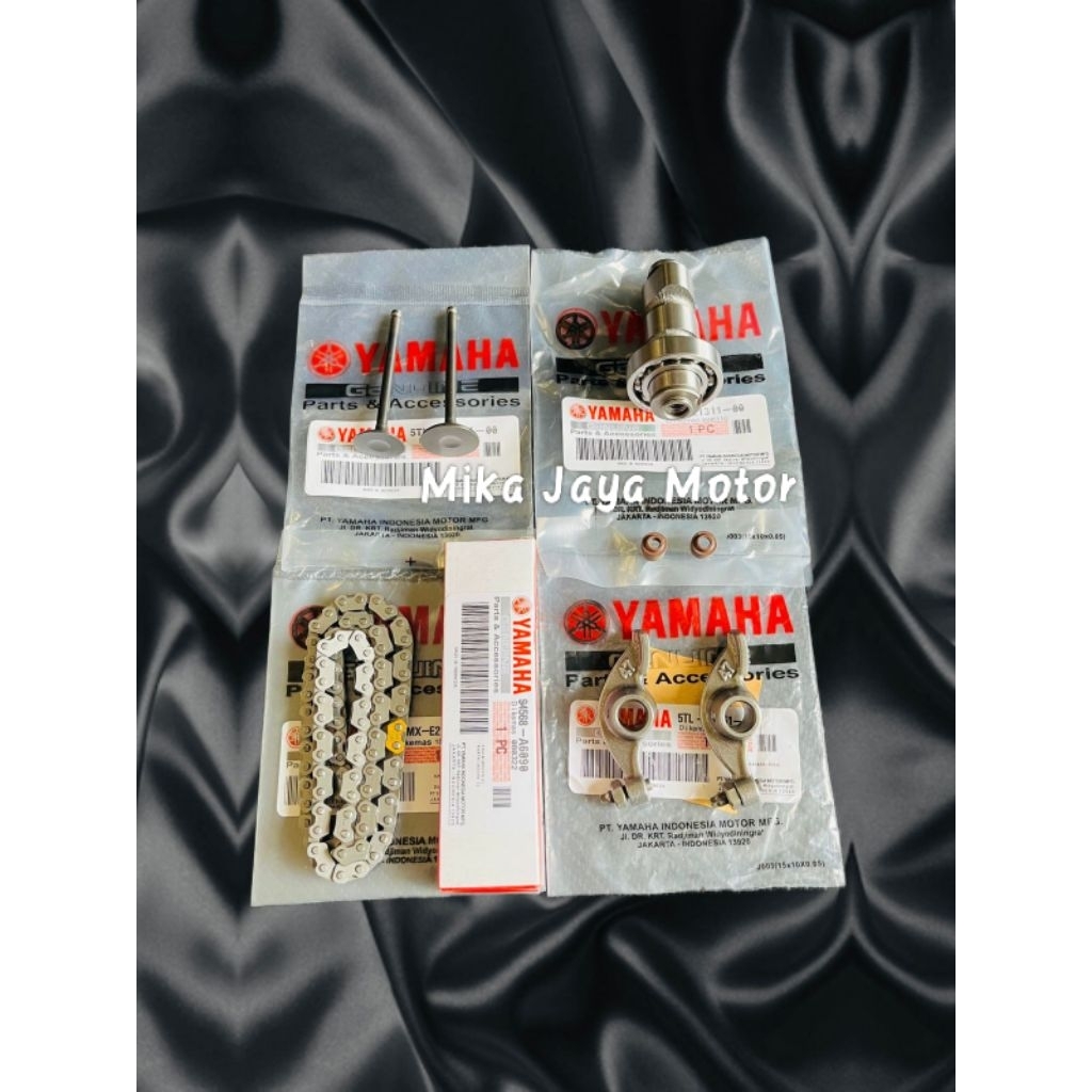 Paket 5 Aitem Noken as 5TL+Platuk+Klep set+Rantai keteng+Sil klep Yamaha Mio lama,Mio sporty,Mio smi